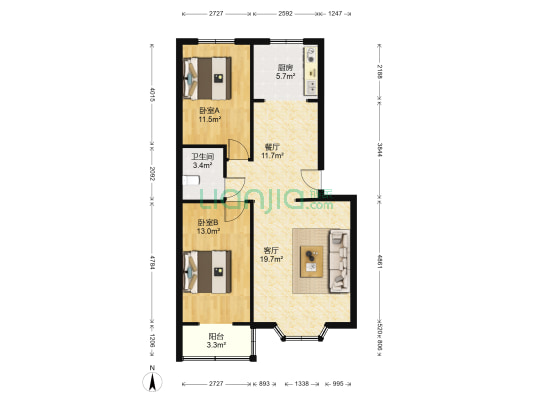 华福佳缘小区 精装修 房本满五唯一 采光好 无遮挡-户型图