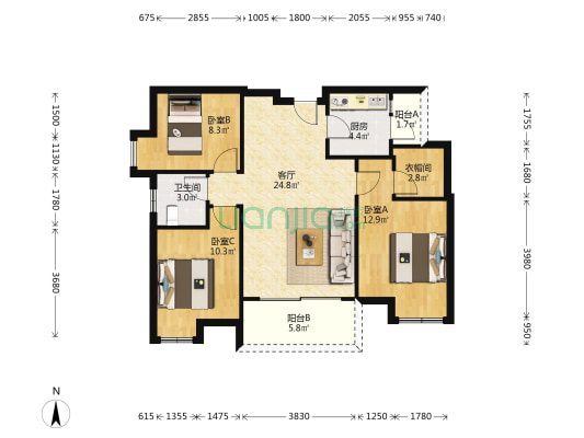 城投置地梧桐栖3期 3室1厅1卫 102平方