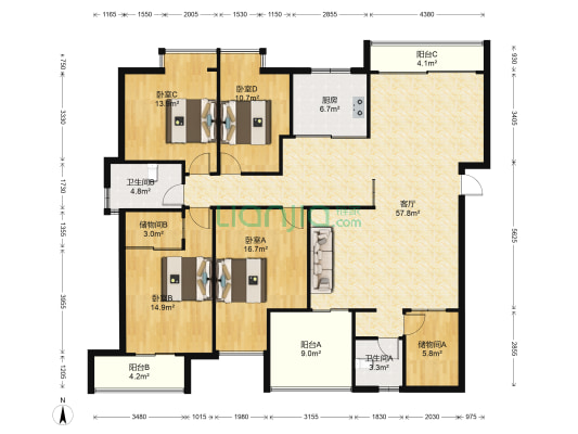湖滨杰座 4室1厅2卫 109平方