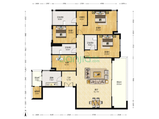 西派城D区 4室1厅3卫 189平方