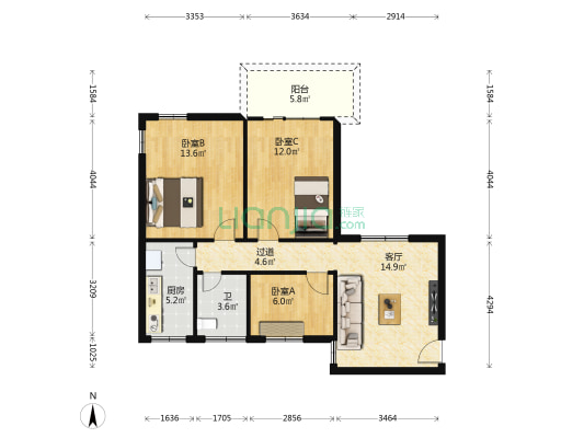 海宏楼 3室1厅1卫 82平方