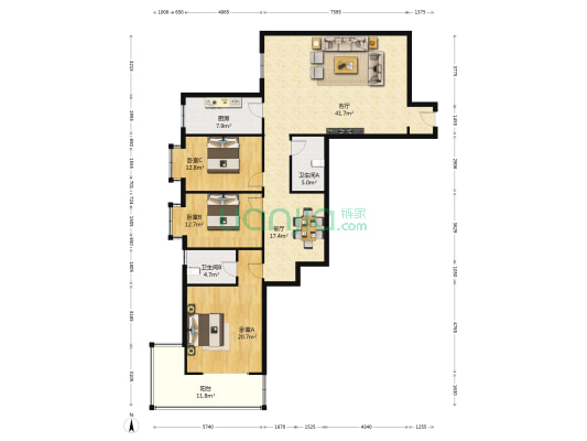 西北新闻大厦 3室2厅2卫 170平方