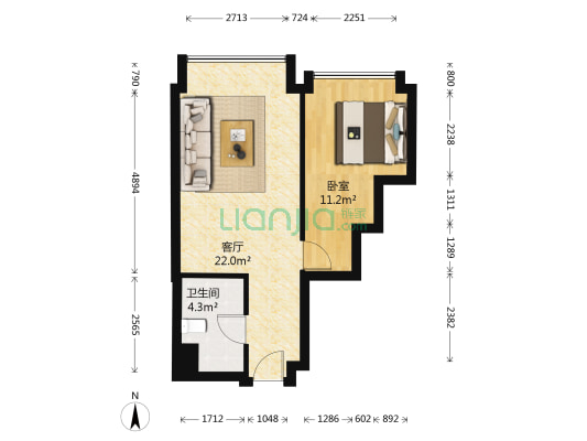 摩玛自由城 1室1厅1卫 56平方
