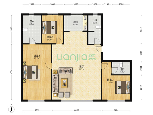 金地.峯范 3室1厅3卫 156平方