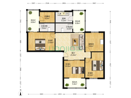 雅仕苑 3室1厅2卫 112平方