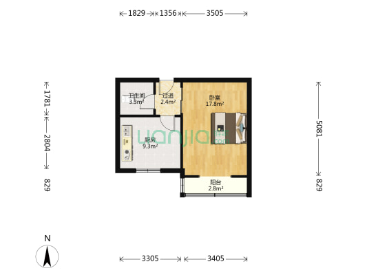 全阳大一居，采光好，干净整洁拎包入住。-户型图