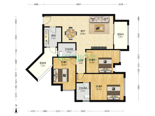 国润水韵天成 3室1厅2卫 120平方