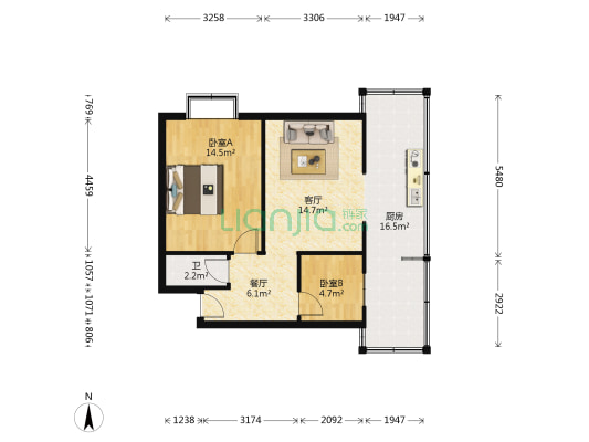 灵光街217号 2室2厅1卫 49平方