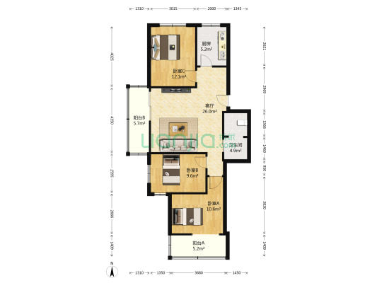 民族园9号院 3室1厅1卫 97平方