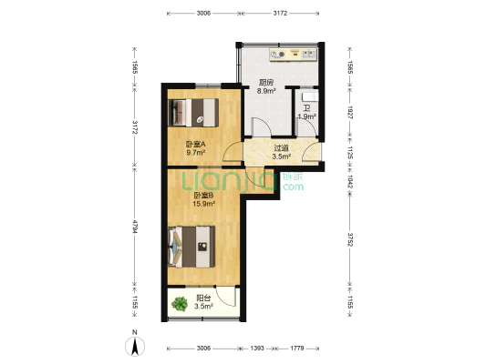 解放路92号 2室0厅1卫 50平方