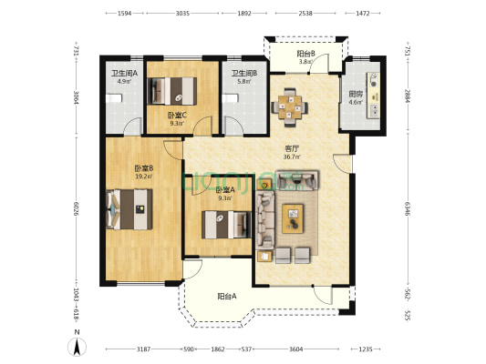 景源名郡 3室1厅2卫 127平方