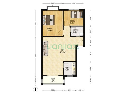 滨湖花园二期 2室1厅1卫 84平方