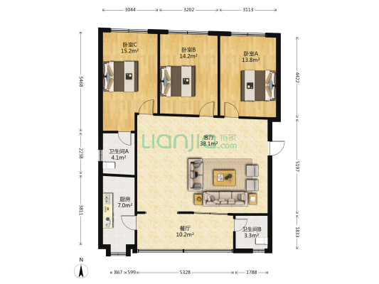 信阳路9号 3室2厅2卫 126平方