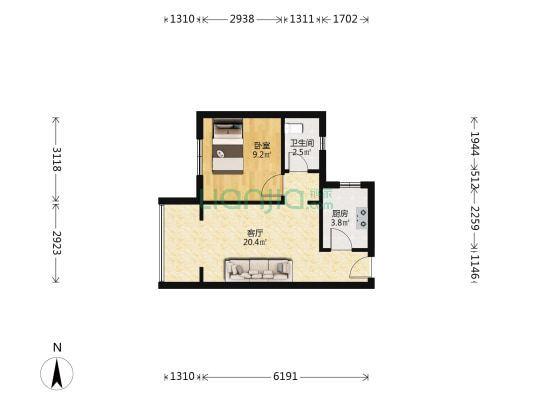 经天路4号 1室1厅1卫 44平方