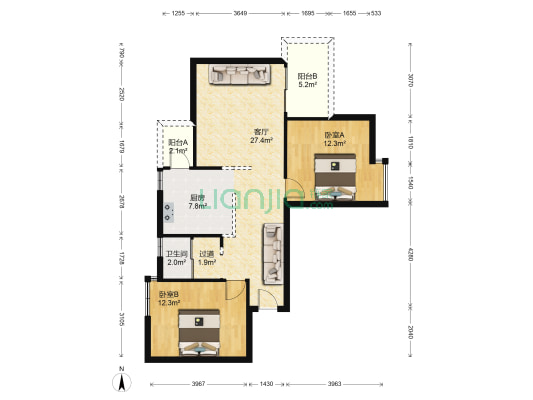 小小岛 2室1厅1卫 94平方