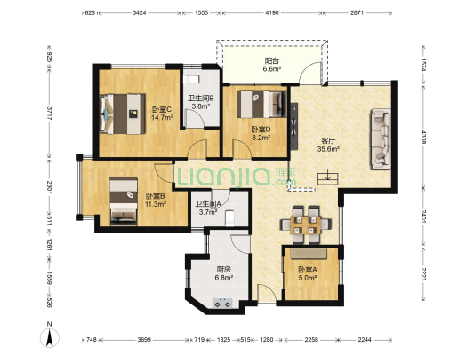 东方之骄 4室1厅2卫 116平方