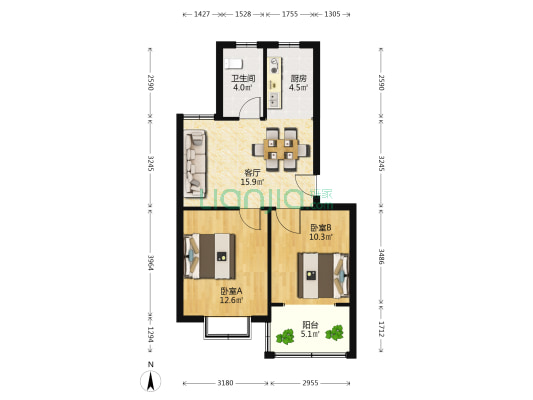 马厍花苑四期 2室1厅1卫 66平方