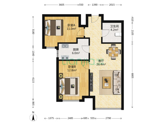 濱河壹号 2室1厅1卫 83平方