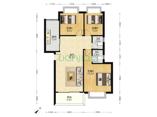 丹灶科教新村 3室1厅2卫 93平方