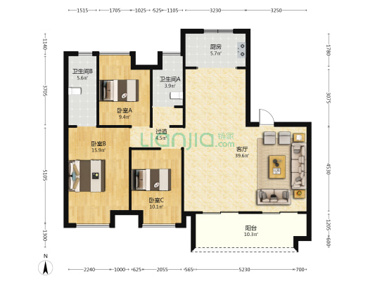 学府源著 3室1厅2卫 125平方