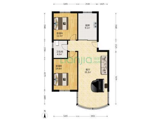 樱花园 2室1厅1卫 68平方