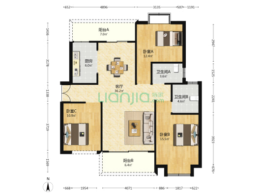 翡翠世家 3室1厅2卫 123平方