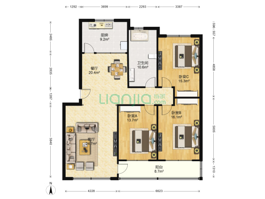 怡心园(张店区) 3室2厅1卫 147平方