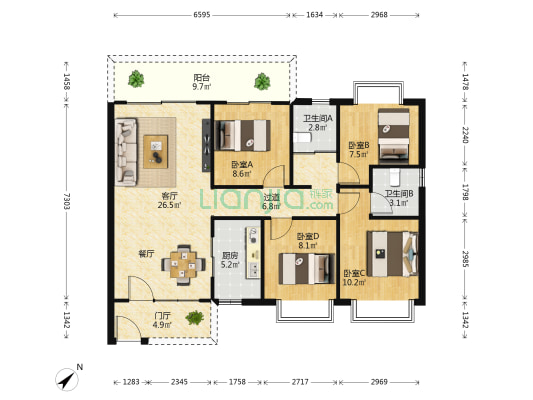 碧桂园·时代城 4室1厅2卫 120平方