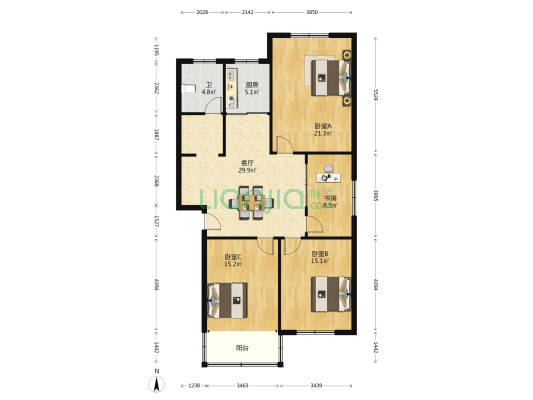 护东商住楼 4室1厅1卫 122平方