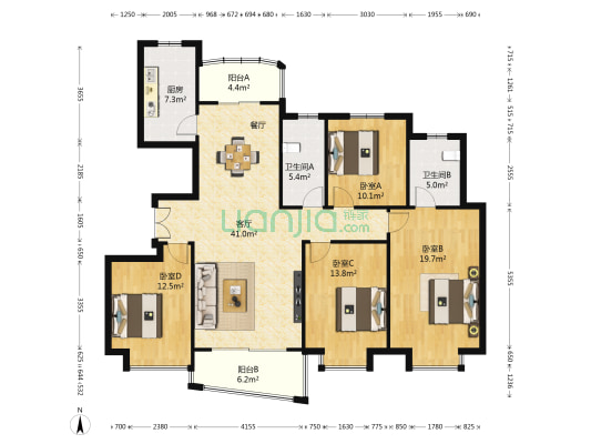 海馨苑 4室1厅2卫 164平方
