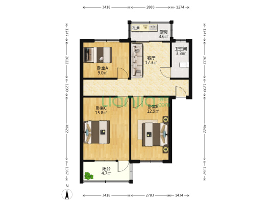 管道局第二生活区 3室1厅1卫 76平方