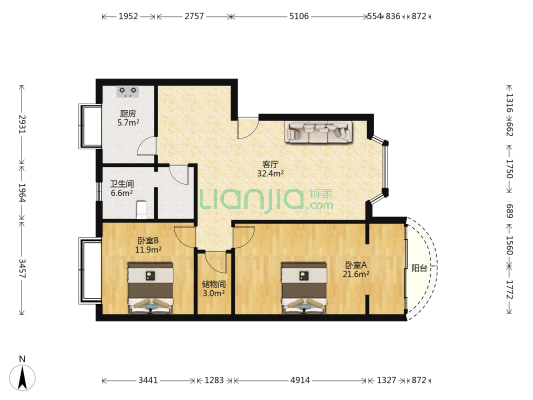 望江苑社区 2室1厅1卫 98平方