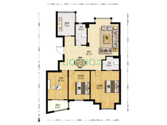 丽江新都 3室1厅2卫 118平方