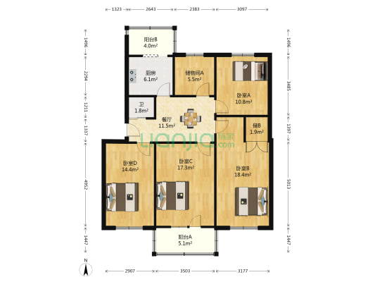 桃园北路91号 4室1厅1卫 110平方