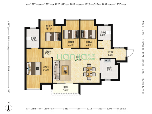 华润置地公元九里 4室1厅2卫 109平方