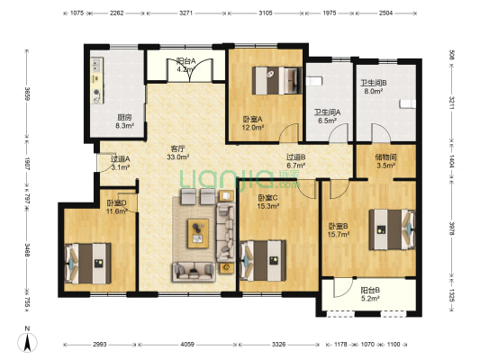 熙园东区 4室1厅2卫 163平方