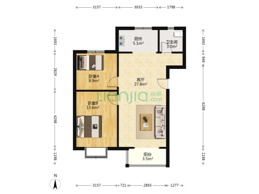 胶州龙秀山庄三期 2室1厅1卫 81平方