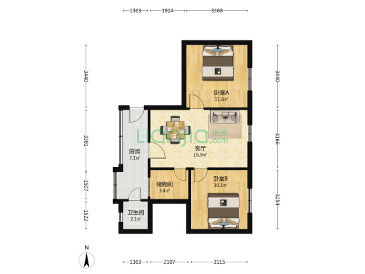 煤建西路7号 2室1厅1卫 62平方