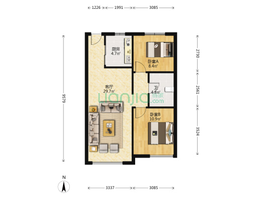 恒大珺睿府 2室1厅1卫 93平方