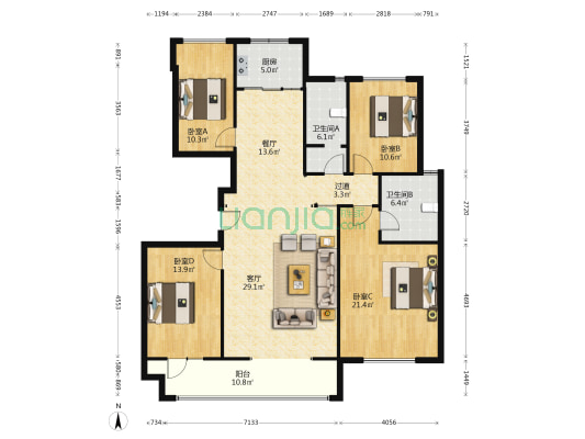 玺园(莱芜区) 4室2厅2卫 161平方