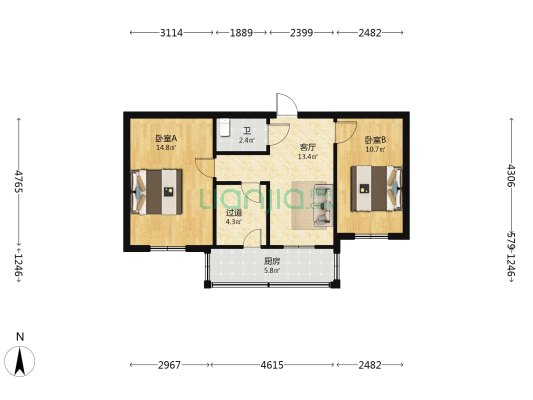 四中家属院 2室1厅1卫 63平方