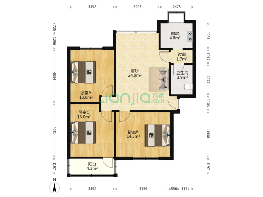 七一中学教工社区 3室1厅1卫 98平方