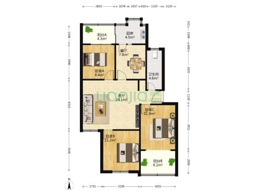 铁路职业技术学院教师家属院 3室2厅1卫 83平方