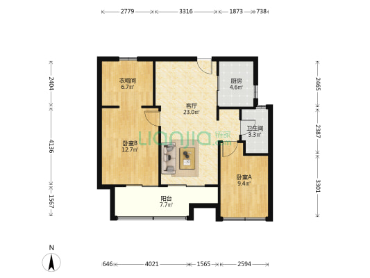 万科锦瑭花园 2室1厅1卫 136平方