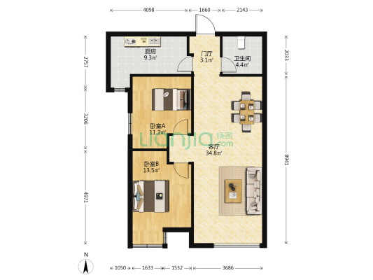 君合大厦 2室1厅1卫 108平方