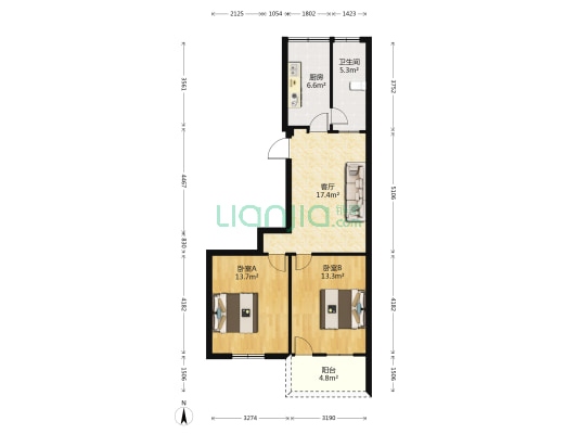 后县小区 2室1厅1卫 70平方