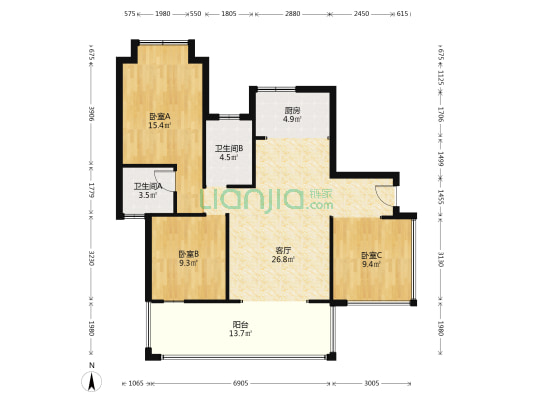 武陵广场 3室1厅2卫 86平方