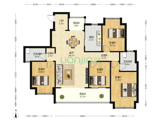南海幸福汇四期 4室1厅2卫 138平方