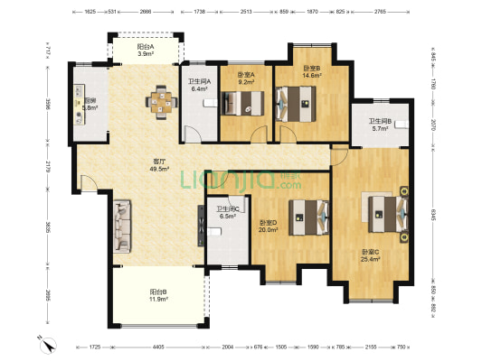 兰溪江山美景 4室1厅3卫 163平方