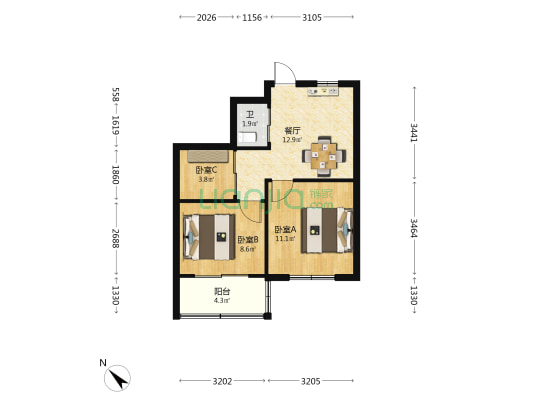 毛巾厂家舍 3室1厅1卫 52平方